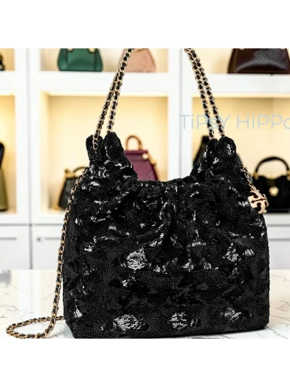 NEW!!  TORY BURCH FLEMING Black Sequin Hobo Bag/Crossbody  623T272P